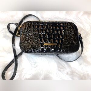 Brahmin Black Croc-Embossed Crossbody Bag